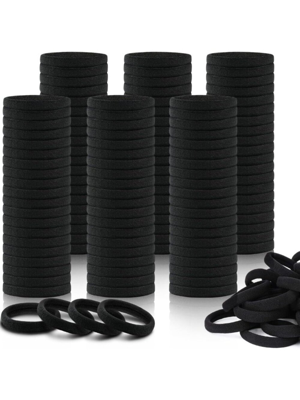150PCS No Damage Black Hair Ties, Soft Cotton Ponytail Holders for Women